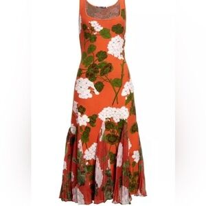 Oscar de la Renta Geranium Pleat Inset Knit Dress
